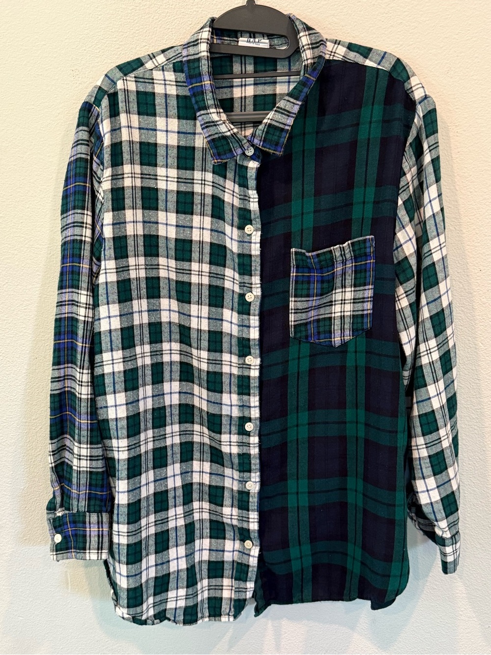 Gap Mixed Plaid Flannel Button Down Long Sleeve Shirt Women’s XL Patchwork